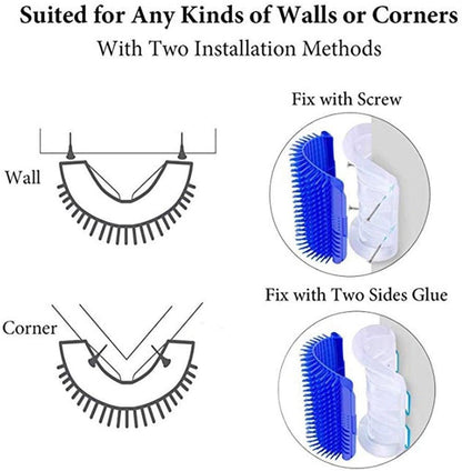 Self Groomer Cat Brush wall-mounted blue bristle massager by Stevvex; screw mounting on Tampa Home & Garden Store