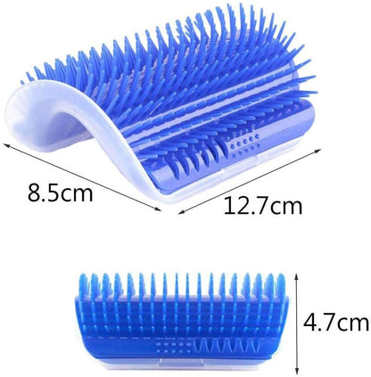 Stevvex blue self-groomer cat brush with curved design; flexible bristles, cat massager on Tampa Home & Garden Store
