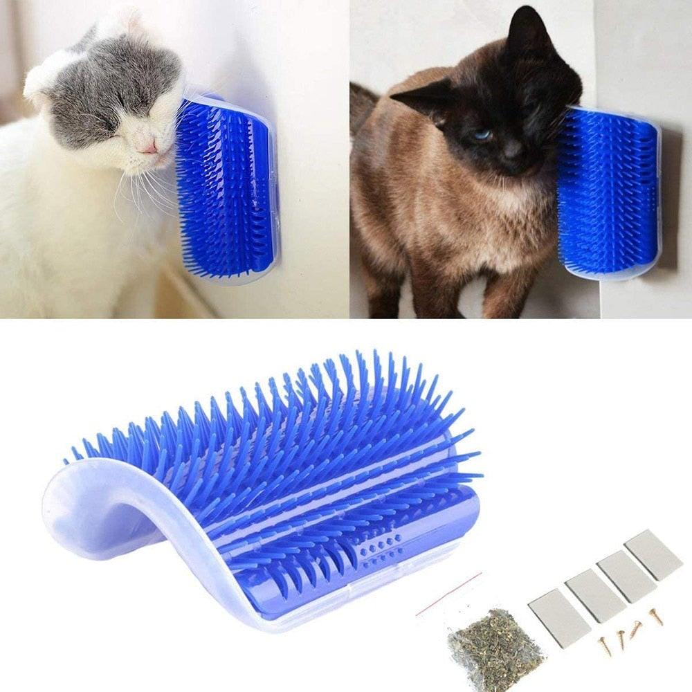 Stevvex Self Groomer Cat Brush blue angled massager for cats, interactive toy on Tampa Home & Garden Store