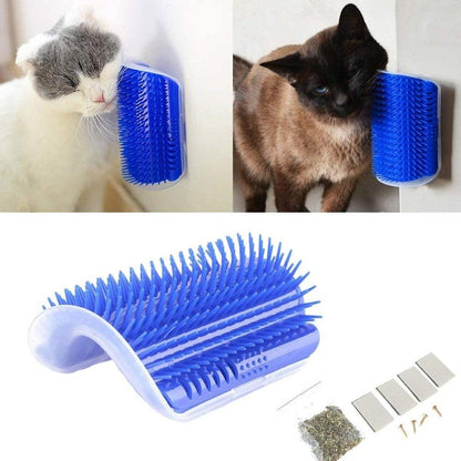 Stevvex Self Groomer Cat Brush blue angled massager for cats, interactive toy on Tampa Home & Garden Store