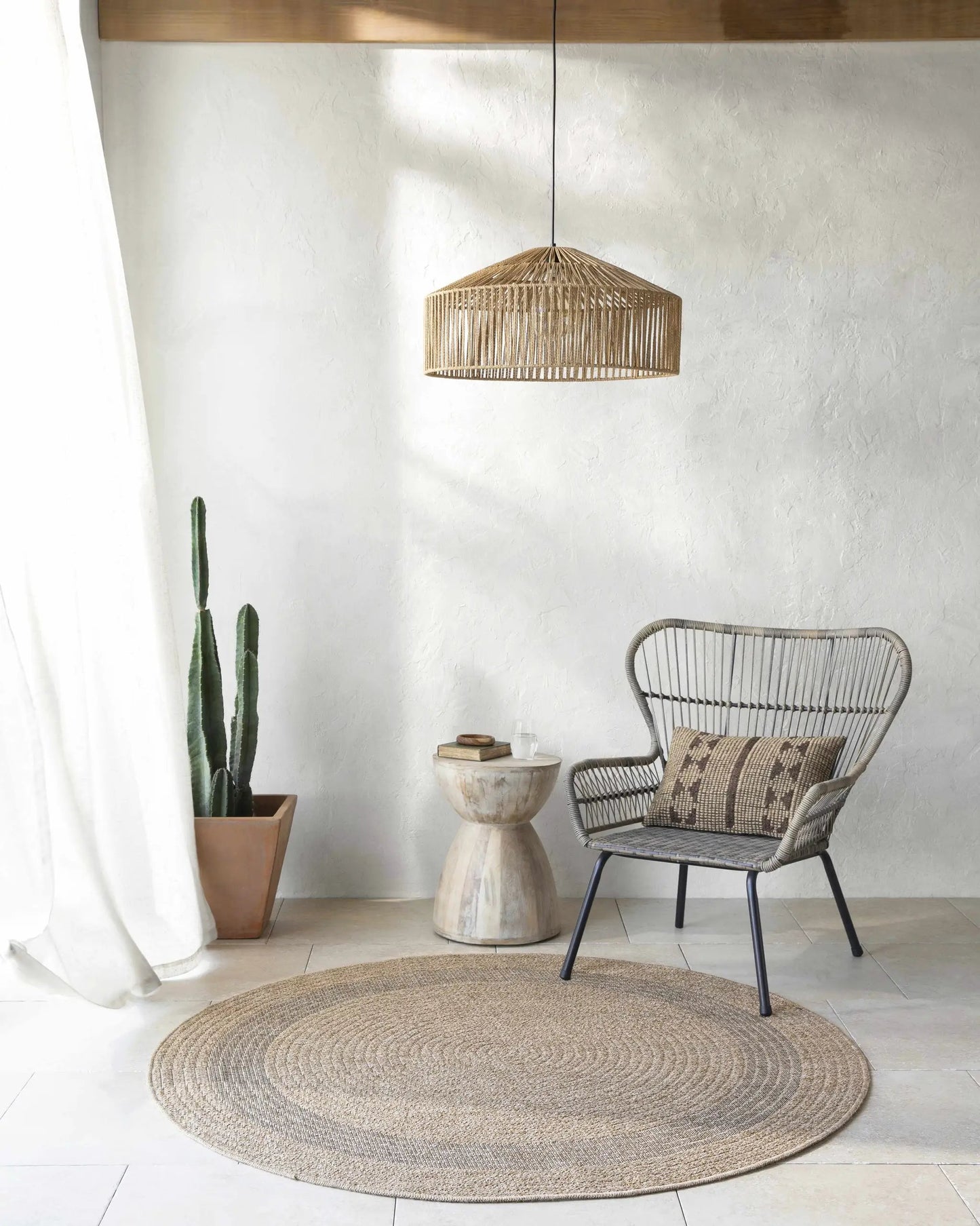 Andie Bordered Faux Jute Outdoor Rug for Patio