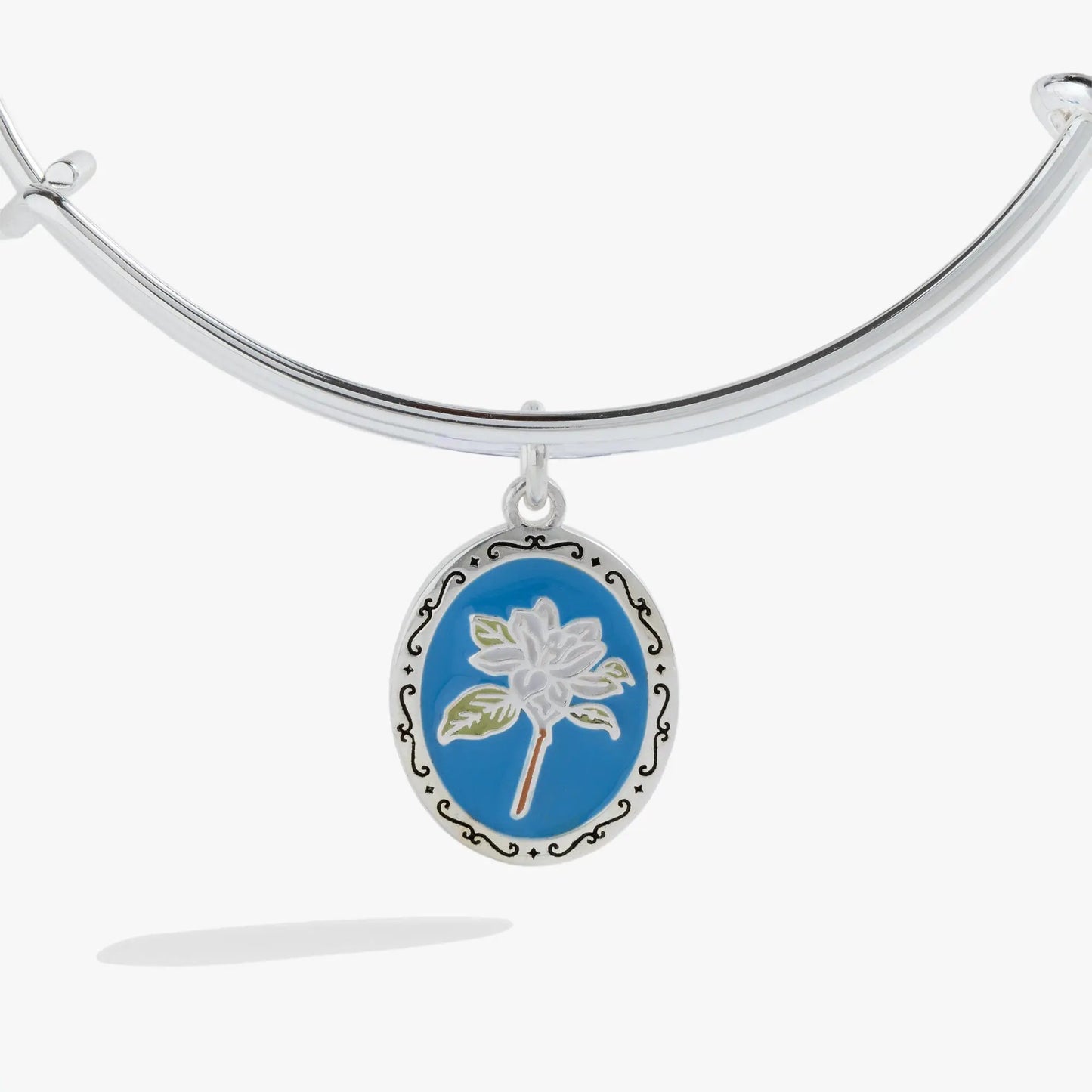 Sending Love Charm Bangle by ALEX AND ANI with blue enamel oval pendant on silver bracelet on Tampa Home & Garden Store