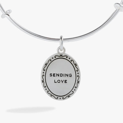 Sending Love Charm Bangle silver-tone bracelet with oval pendant engraved SENDING LOVE on Tampa Home & Garden Store