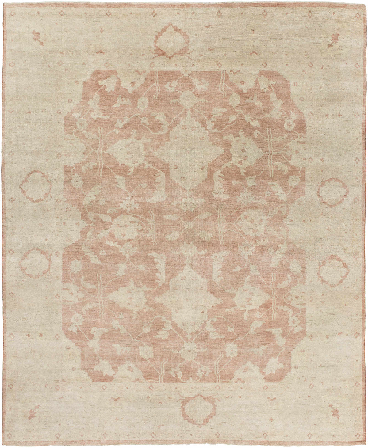 Seney Peach Area Rug, peach floral pattern on cream background, vintage distressed look, Boutique Rugs on Tampa Home & Garden Store
