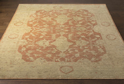 Seney Peach Area Rug beige field with peach distressed floral motif Boutique Rugs on Tampa Home & Garden Store