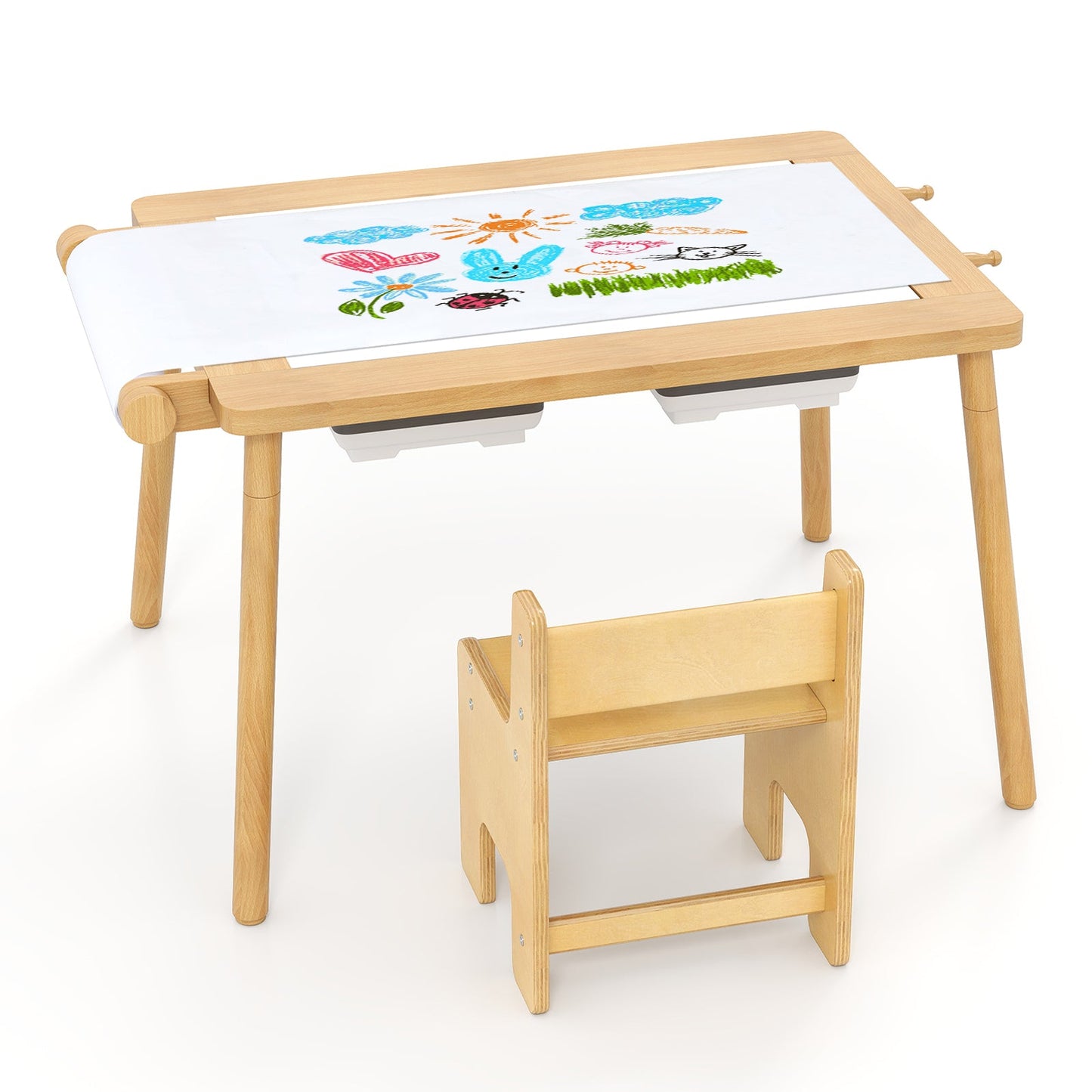 Sensory Table and Chair Set for Kids 2-8 with Foldable Bins