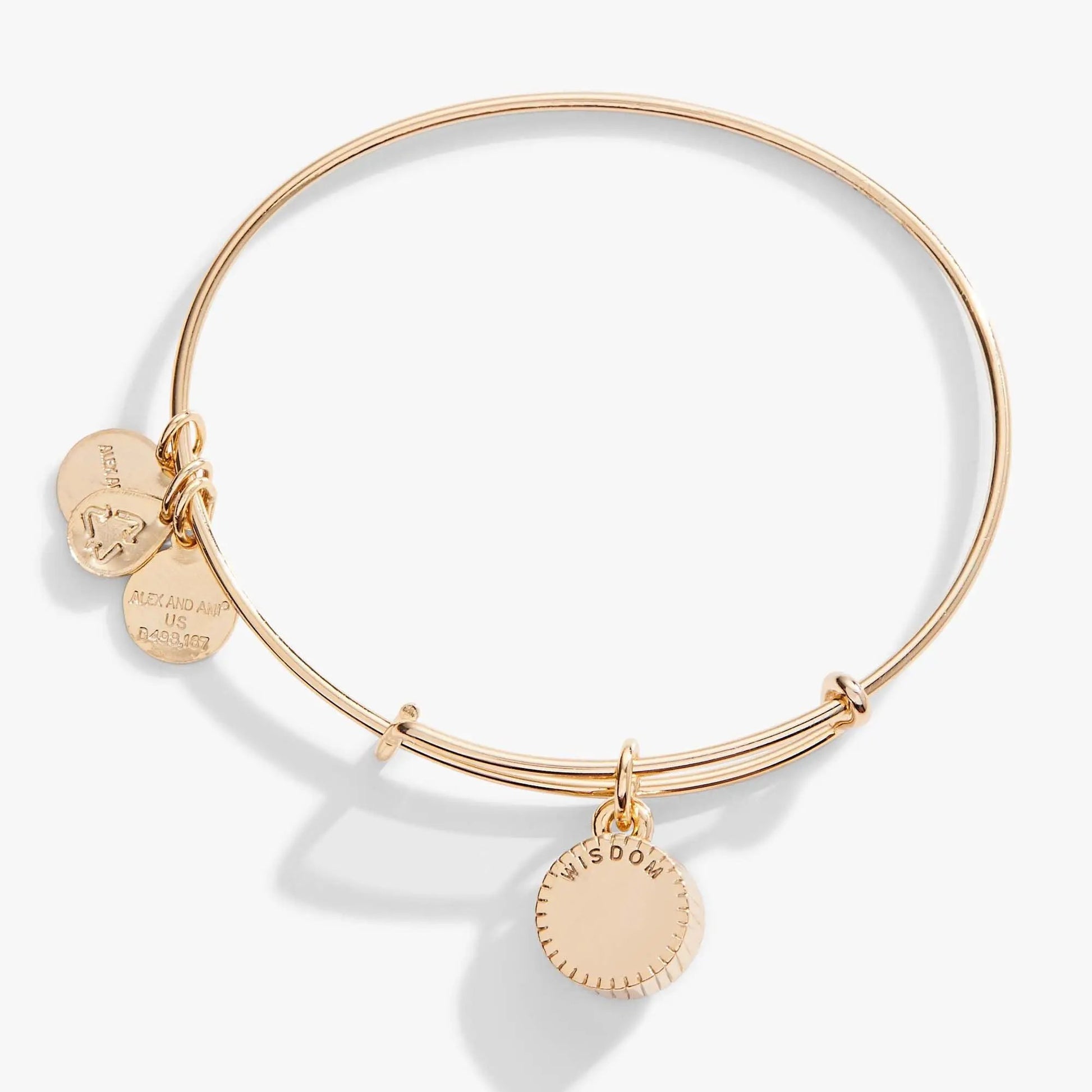 September Birthstone Charm Bangle by Alex and Ani, rose gold tone with sapphire charm and discs on Tampa Home & Garden Store