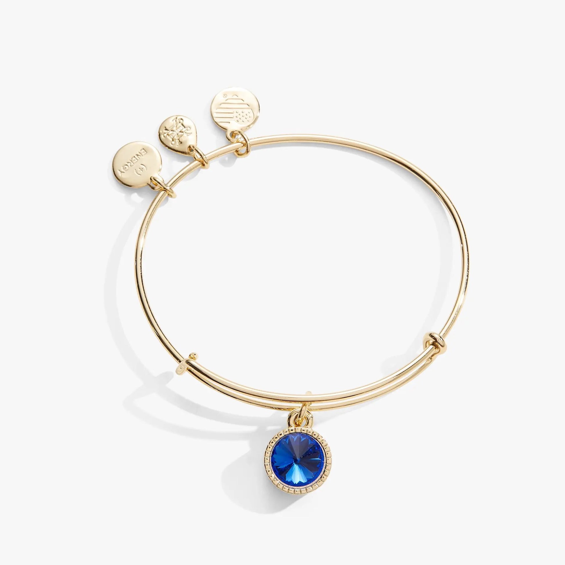 September Birthstone Charm Bangle by ALEX AND ANI in gold with sapphire pendant on Tampa Home & Garden Store