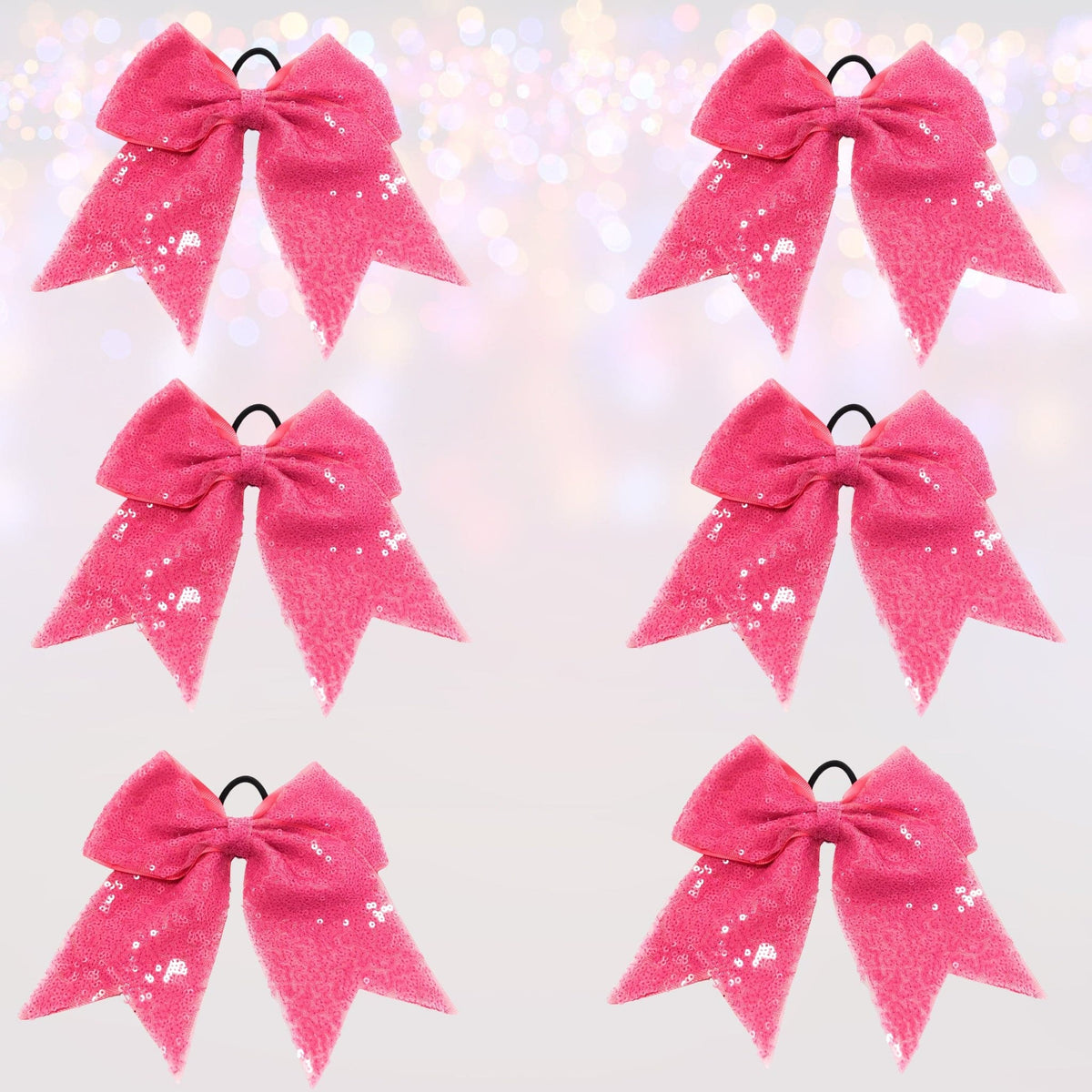 Pink sequin cheer bow ponytail holder, 6-pack bundle of hair bows on Tampa Home & Garden Store