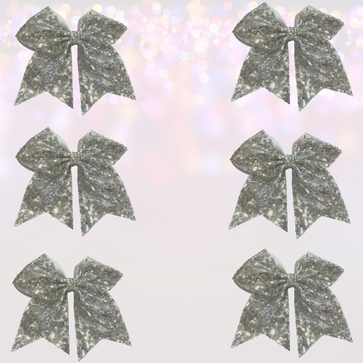 Sequin cheer bow bundle hair bows, silver glitter 6-pack ponytail holders by Chicky Bling Bling on Tampa Home & Garden Store