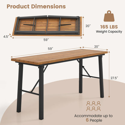 Mesa de comedor y banco para exterior con parte superior de madera de acacia para patio, jardín, piscina