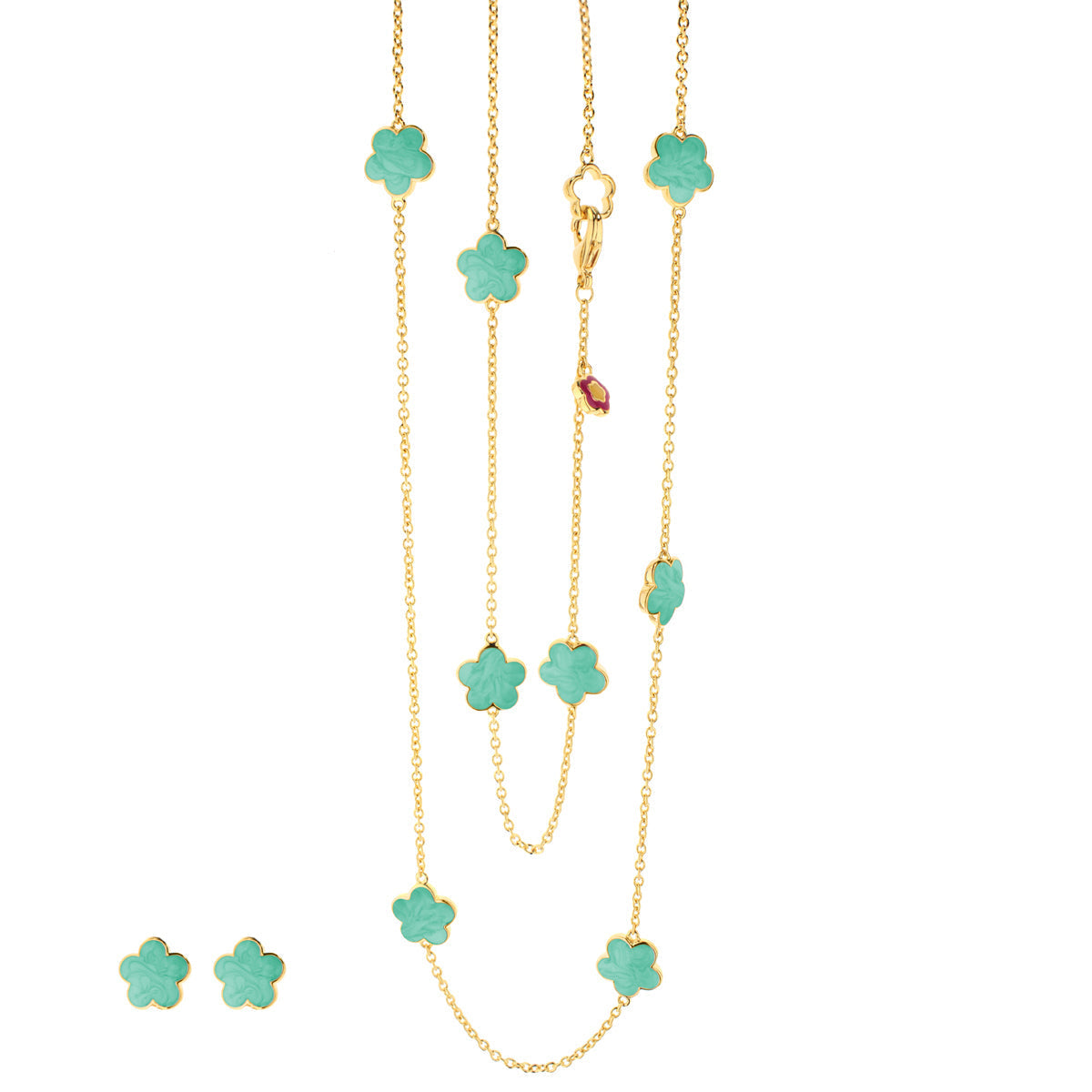 Black Enamel Daisy Love Necklace & Earrings Set turquoise daisies on gold-tone chains on Tampa Home & Garden Store