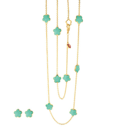 Black Enamel Daisy Love Necklace & Earrings Set turquoise daisies on gold-tone chains on Tampa Home & Garden Store