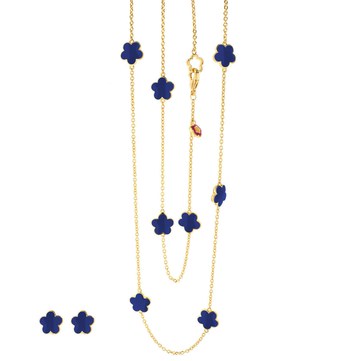 Black enamel daisy love necklace and earrings set by Lauren G Adams with gold-tone chains on Tampa Home & Garden Store