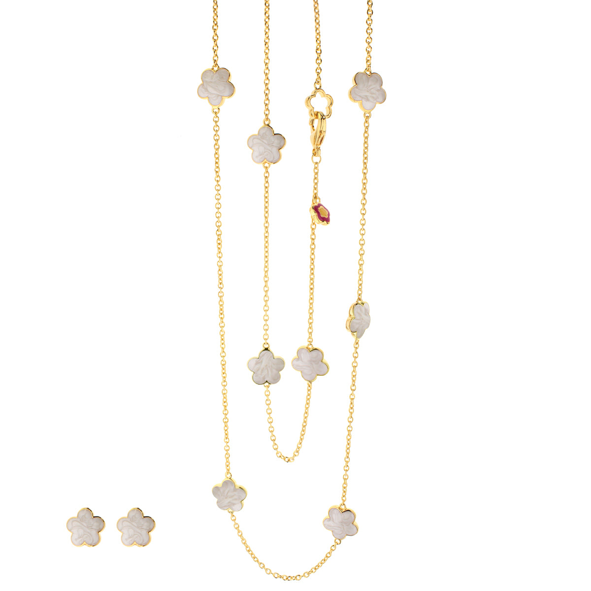 Black Enamel Daisy Love necklace and earrings set by Lauren G Adams with gold-tone chains on Tampa Home & Garden Store