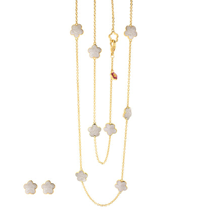 Black Enamel Daisy Love necklace and earrings set by Lauren G Adams with gold-tone chains on Tampa Home & Garden Store