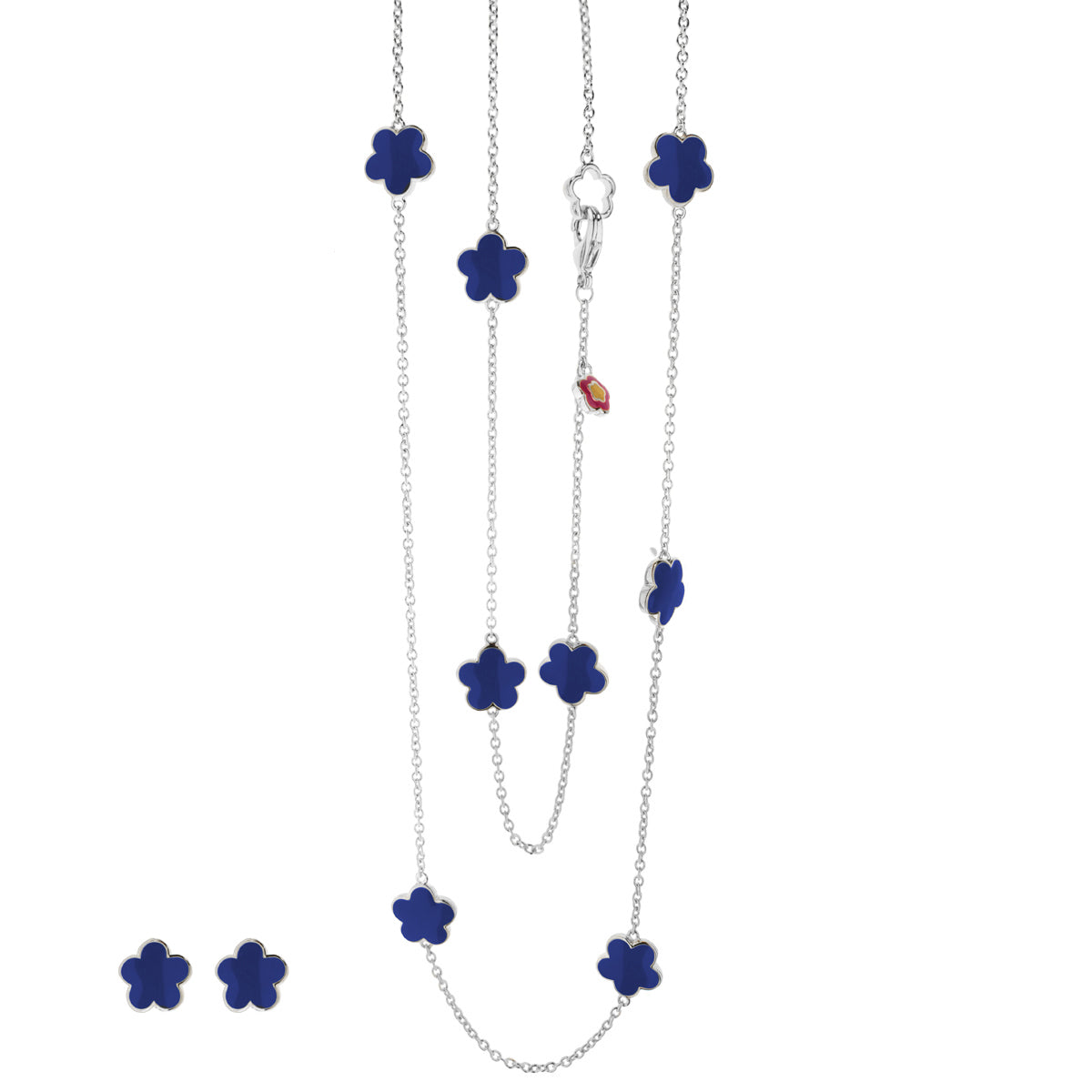 Black enamel daisy love necklace & earrings set by Lauren G Adams with silver chains on Tampa Home & Garden Store