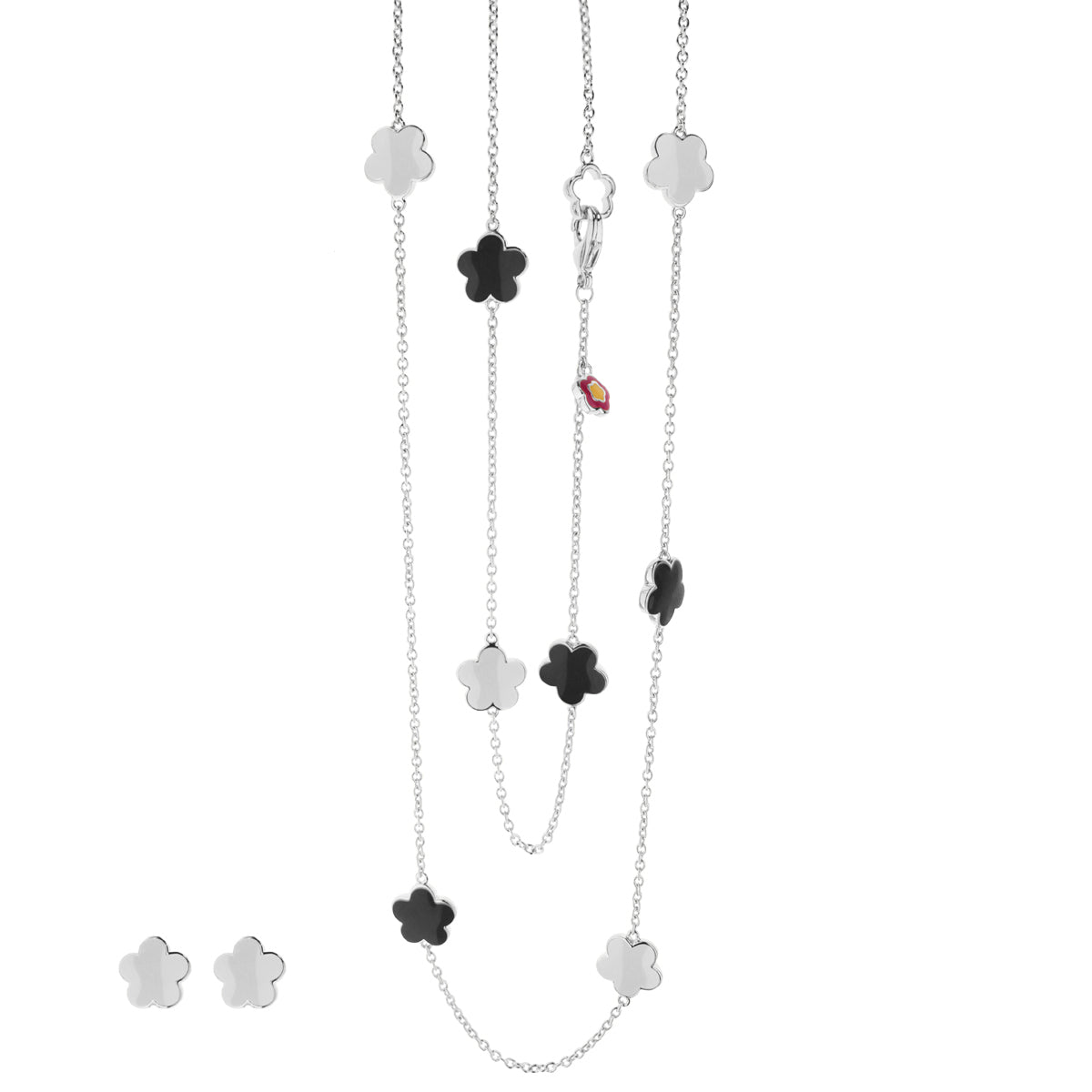 Daisy Love Necklace Set: silver-tone multistrand necklaces with white and black flower charms on Tampa Home & Garden Store