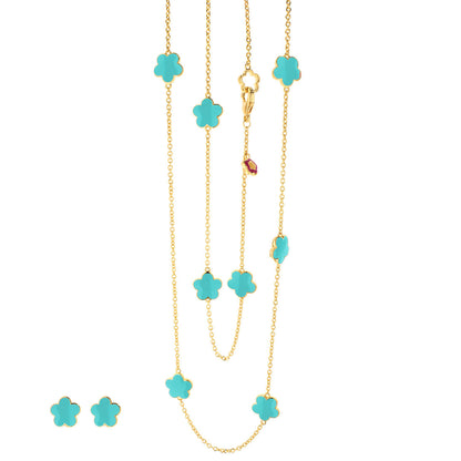 Daisy Love Necklace Set by Lauren G Adams: gold-tone chains with turquoise clover charms on Tampa Home & Garden Store