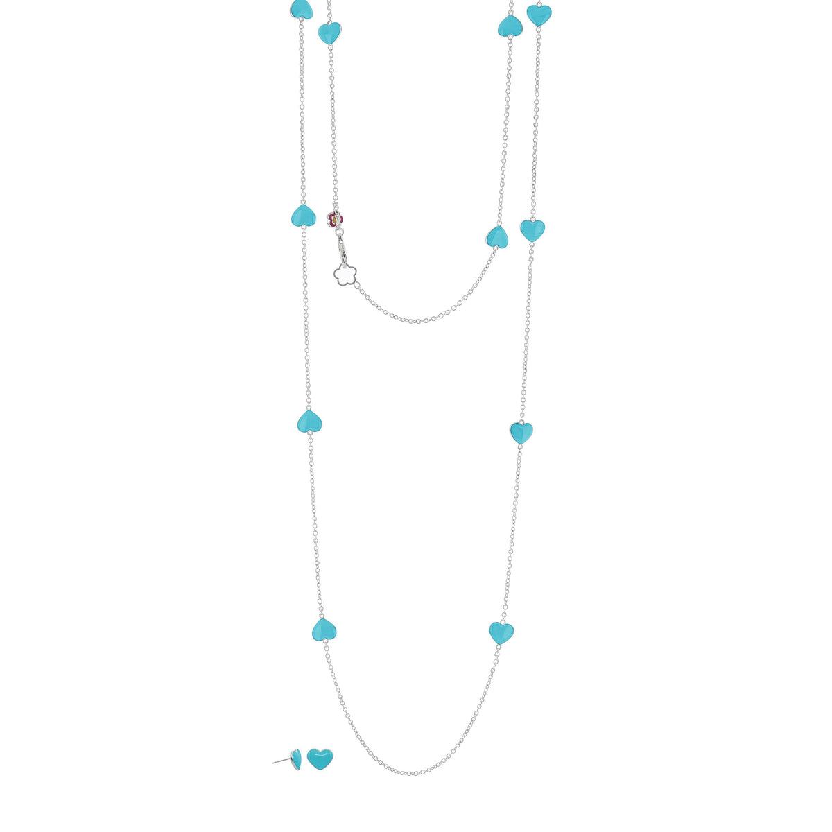Lots of Love Necklace & Earring Set turquoise hearts on silver chains by Lauren G Adams on Tampa Home & Garden Store