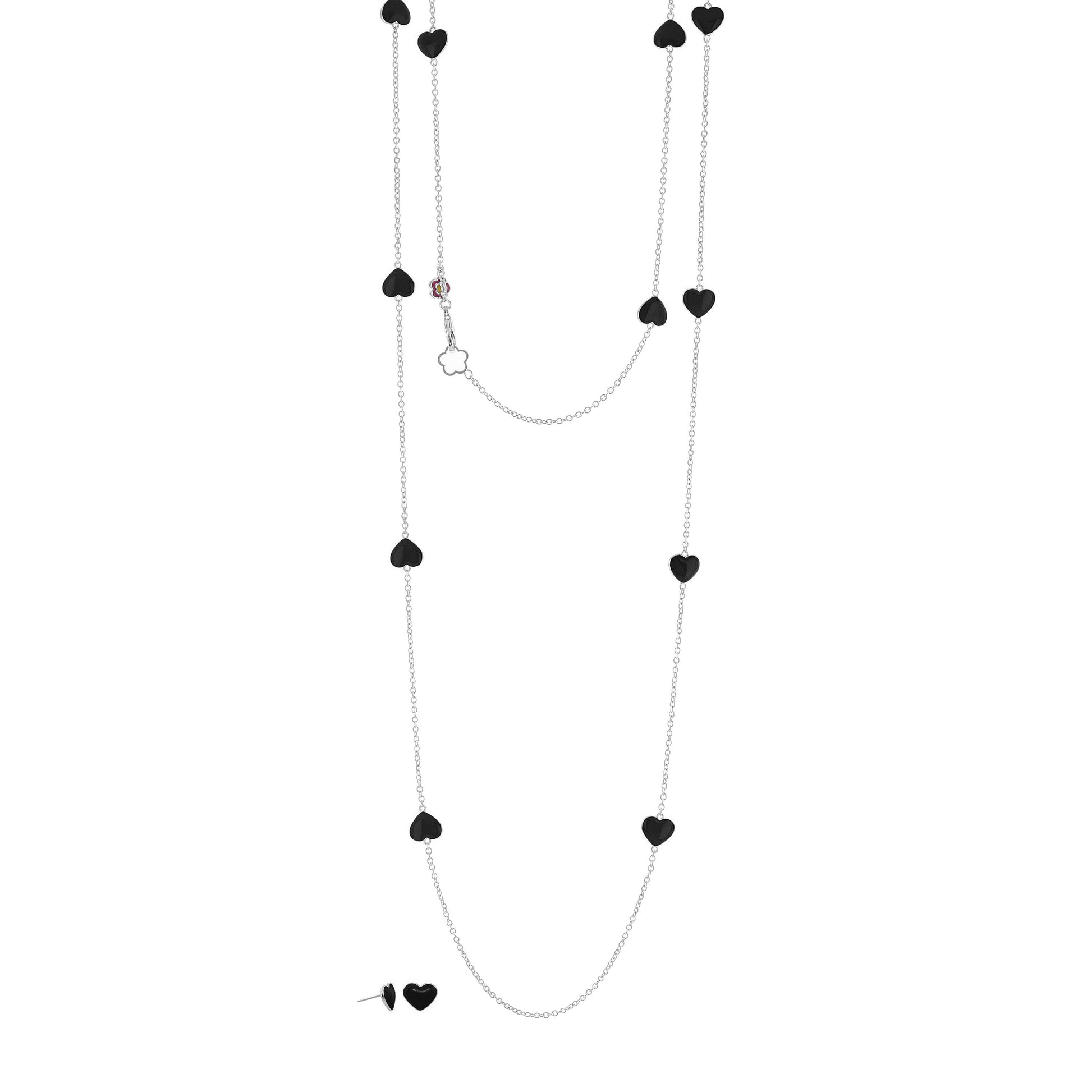 Lots of Love Necklace & Earring Set by Lauren G Adams, silver chain with black heart charms on Tampa Home & Garden Store