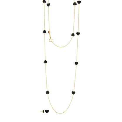 Lots of Love Necklace & Earring by Lauren G Adams with gold-tone chains and black hearts on Tampa Home & Garden Store