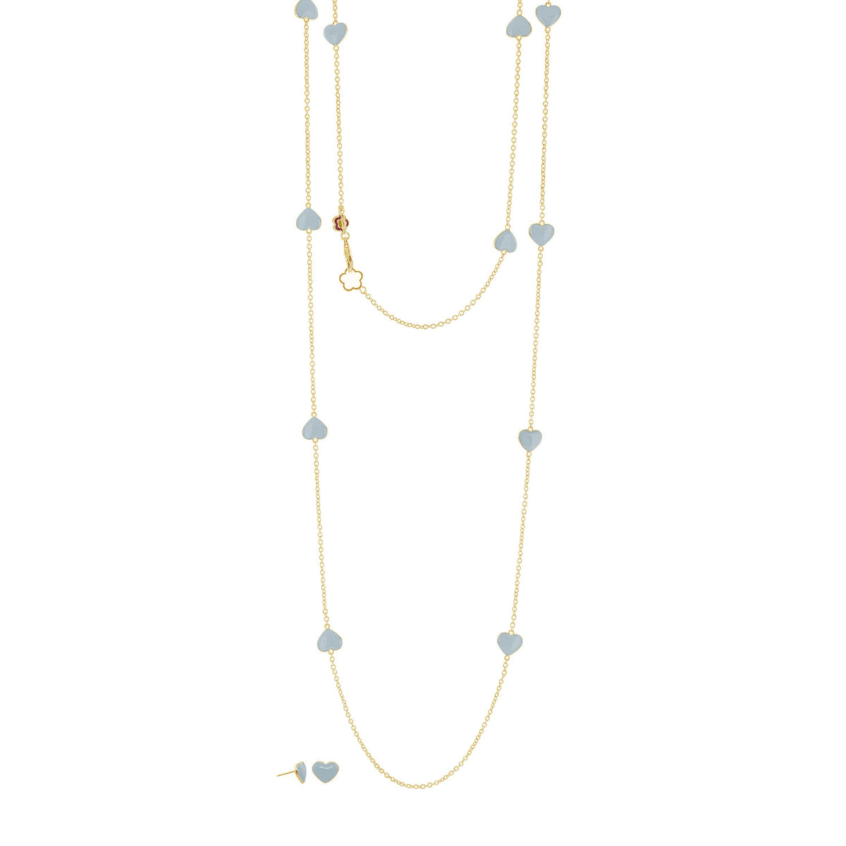 Lots of Love Necklace & Earring Set by Lauren G Adams, gold chains with blue heart charms on Tampa Home & Garden Store