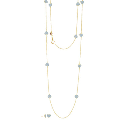 Lots of Love Necklace & Earring Set by Lauren G Adams, gold chains with blue heart charms on Tampa Home & Garden Store