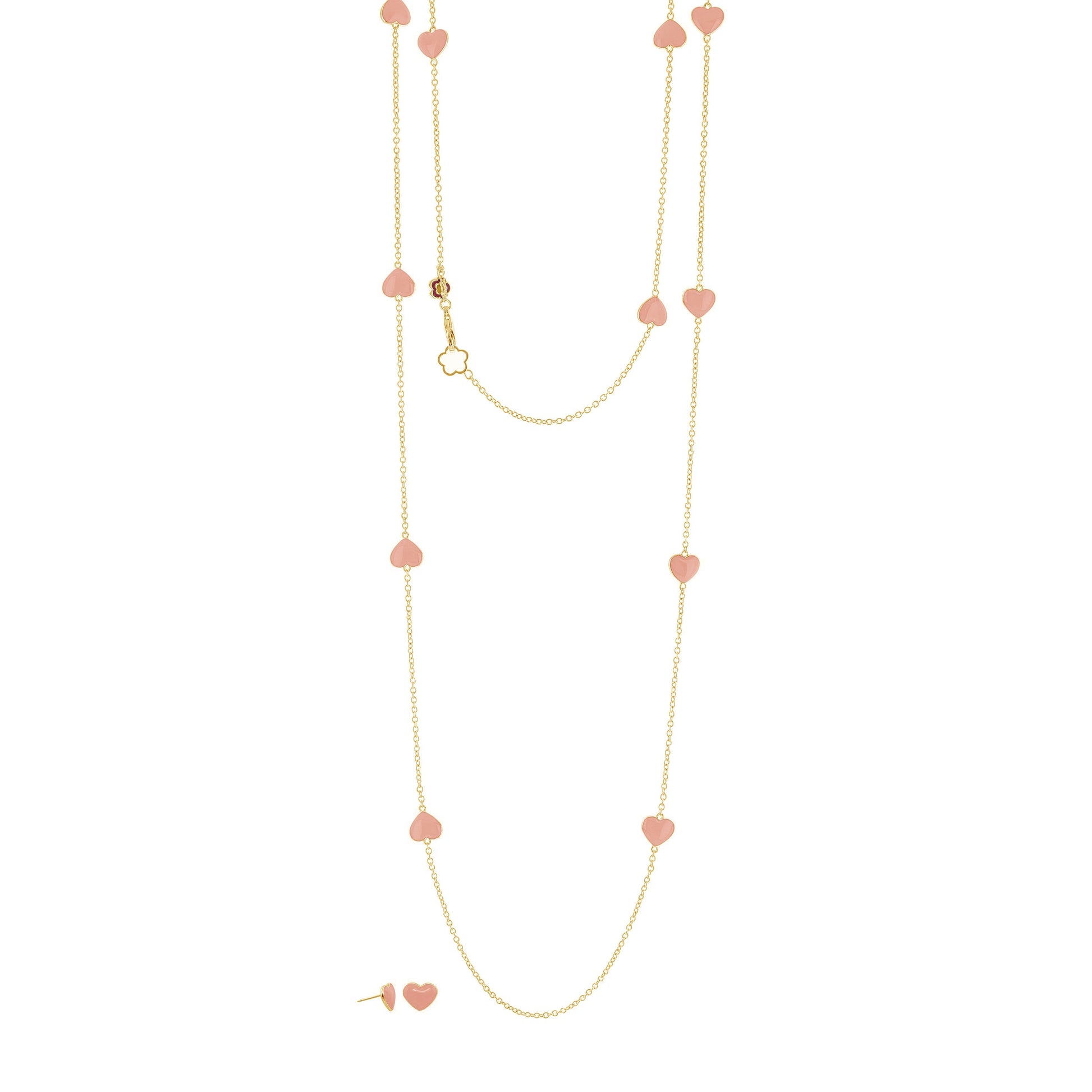 Lots of Love Necklace & Earring Set gold-tone chains with pink heart charms by Lauren G Adams on Tampa Home & Garden Store