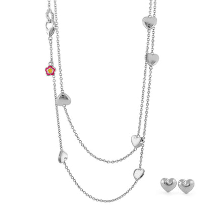 Lots of Love Necklace & Earring Set by Lauren G Adams, silver-tone heart charms on Tampa Home & Garden Store