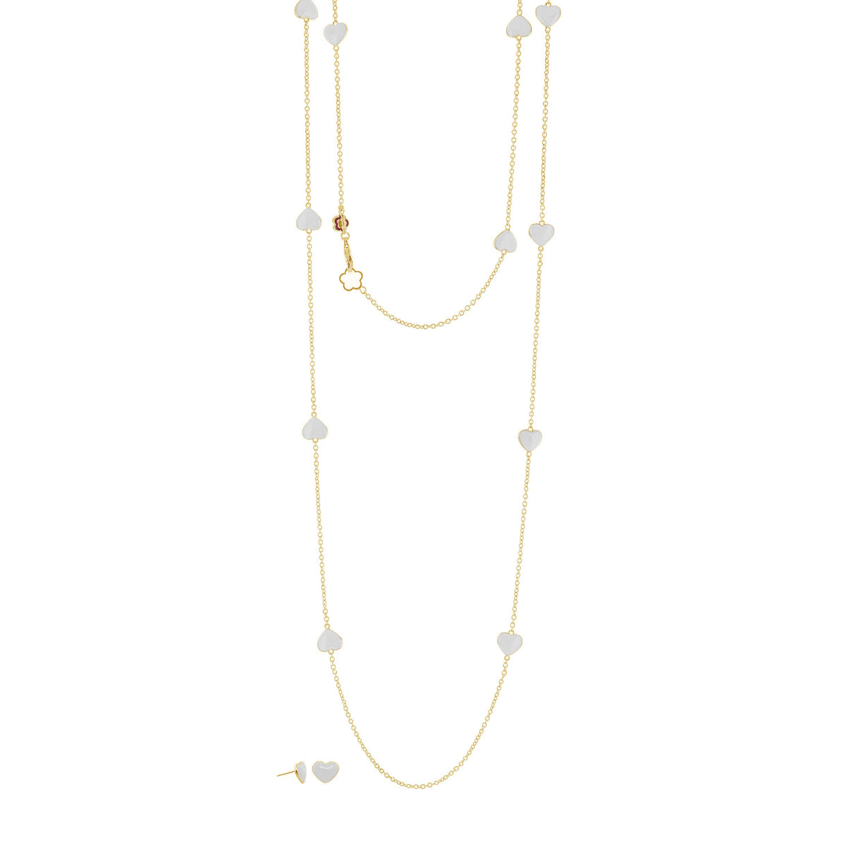 Lots of Love Necklace & Earring Set Lauren G Adams — gold-tone layered chains with white heart charms; 2 necklaces and earrings on Tampa Home & Garden Store