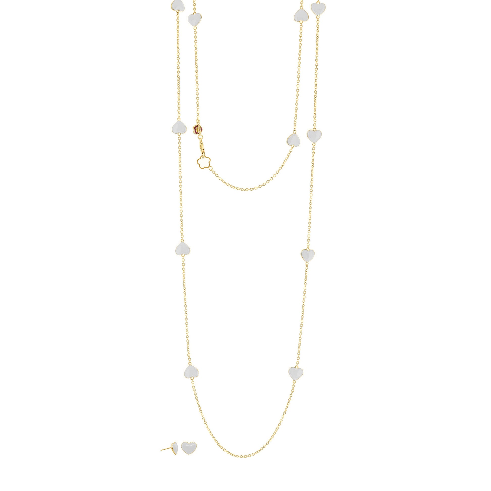 Lots of Love Necklace & Earring Set Lauren G Adams — gold-tone layered chains with white heart charms; 2 necklaces and earrings on Tampa Home & Garden Store
