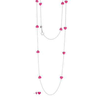 Lots of Love necklace & earrings set—pink enamel hearts on silver-tone chain with pink studs on Tampa Home & Garden Store