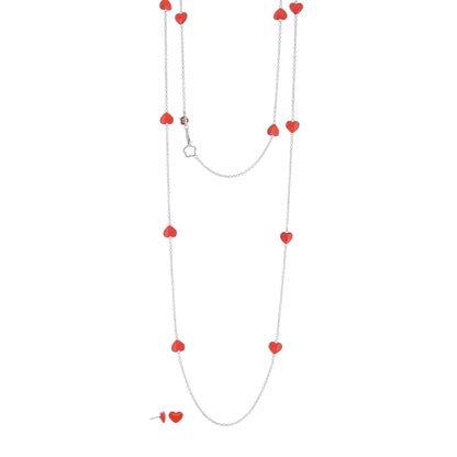 Lots of Love Necklace & Earring Set by Lauren G Adams, two silver chains with red heart charms on Tampa Home & Garden Store