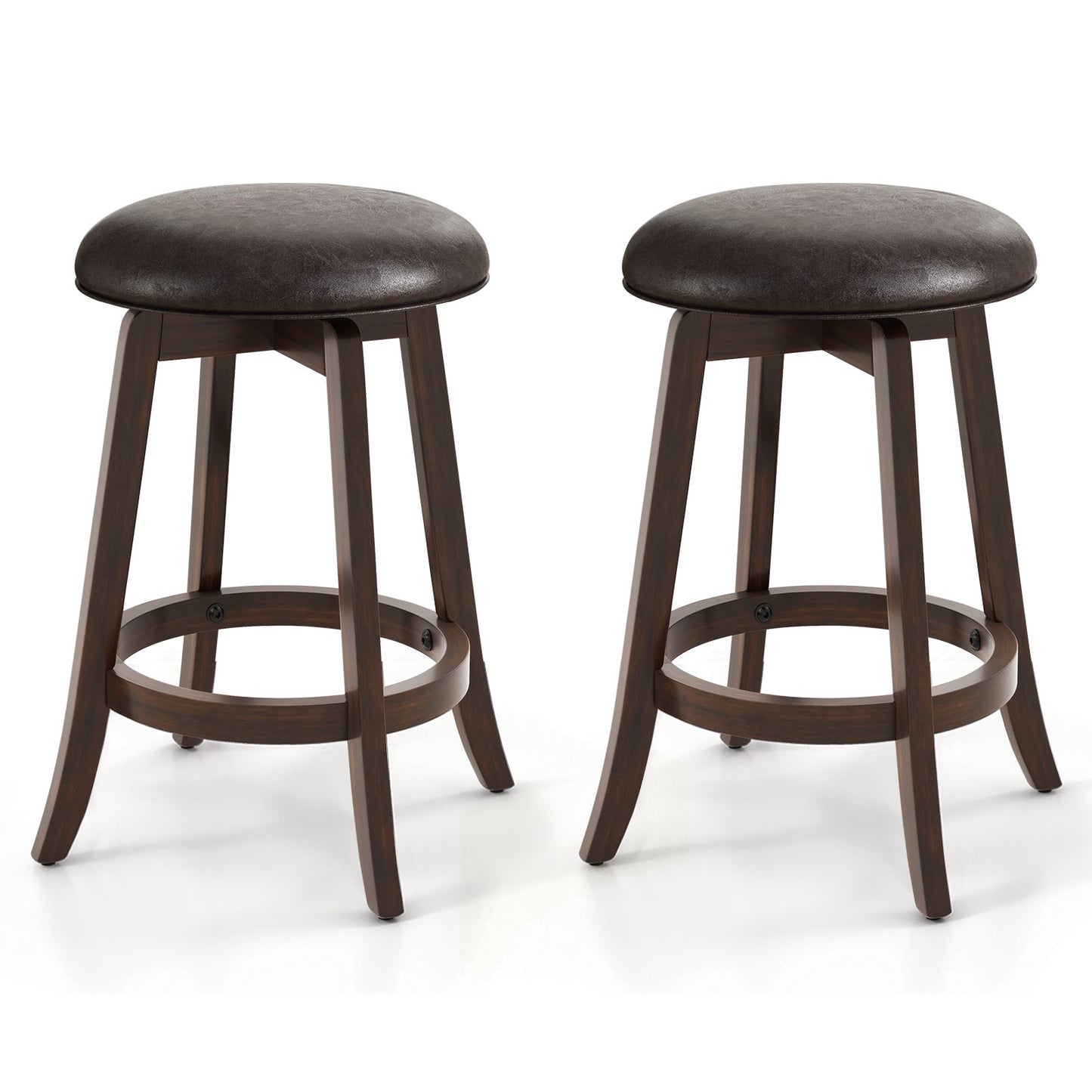 Juego de 2 taburetes de bar tapizados de piel sintética de 24/29 pulgadas con asiento redondo giratorio 360° - 29 pulgadas