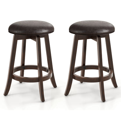 Juego de 2 taburetes de bar tapizados de piel sintética de 24/29 pulgadas con asiento redondo giratorio 360° - 29 pulgadas