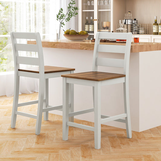 Set of 2 Counter Bar Stool with Inclined Backrest and Footrest-Gray - Tampa Home & Garden Store