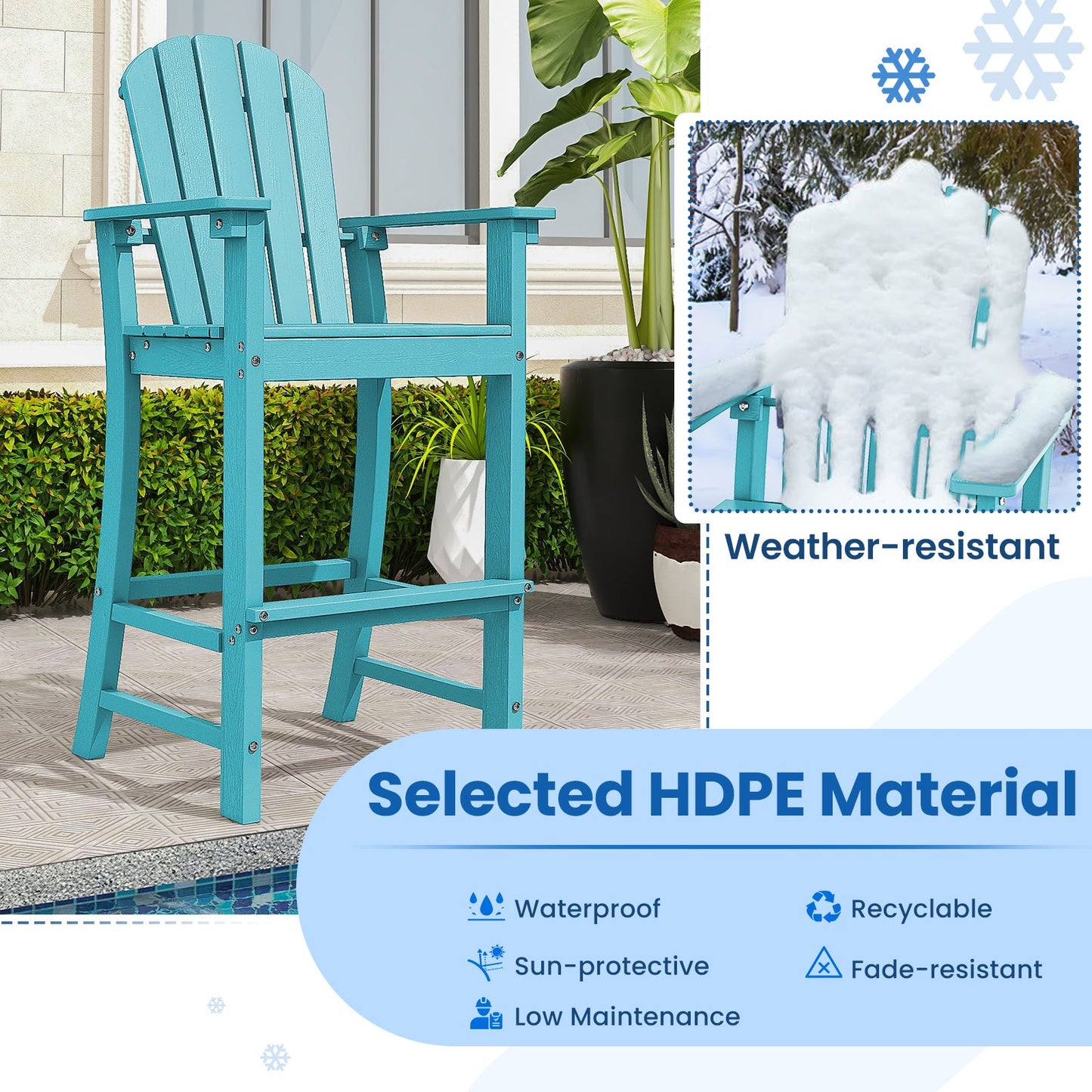 Set of 2 Counter Height Outdoor HDPE Bar Stool with Armrests and Footrest - Tampa Home & Garden Store