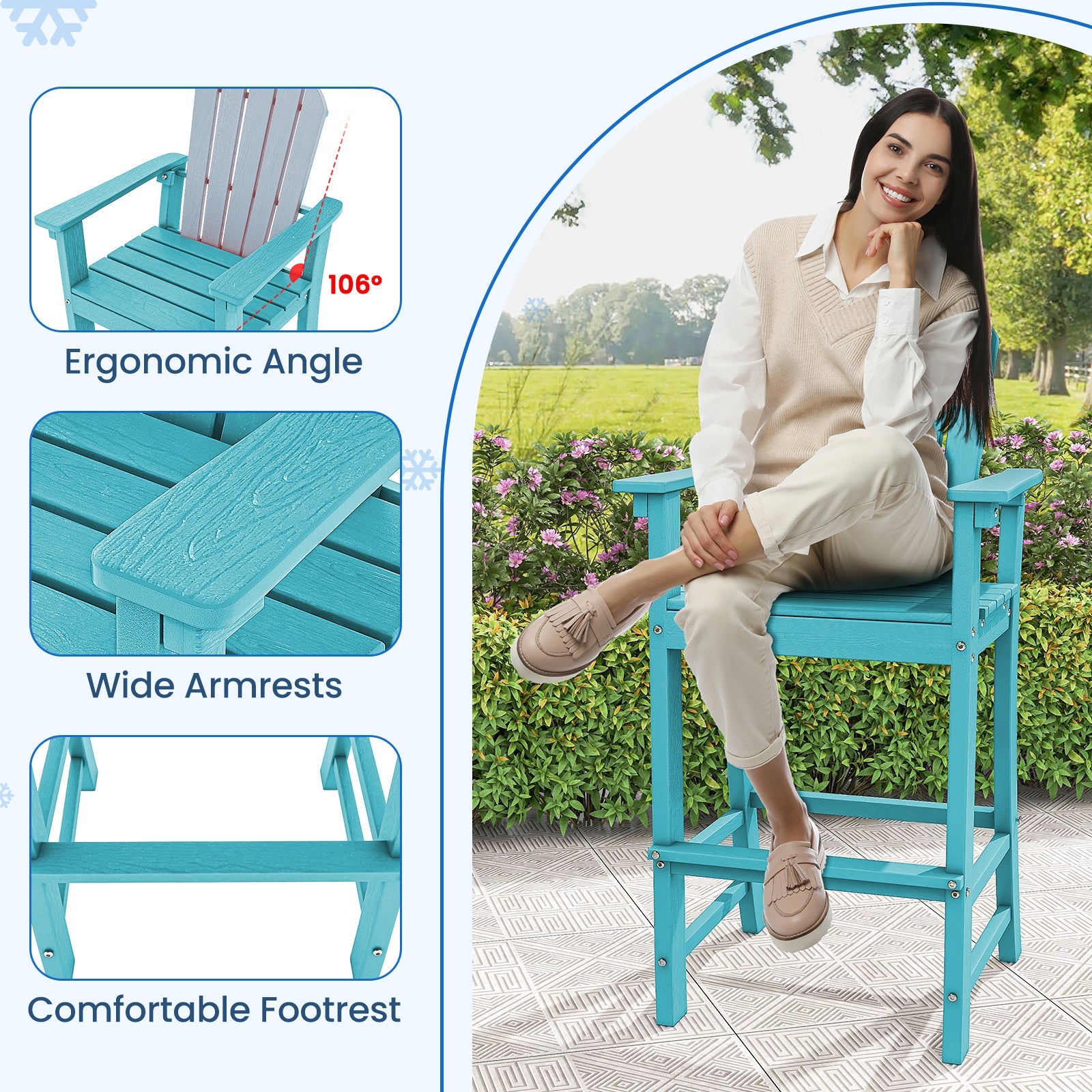 Set of 2 Counter Height Outdoor HDPE Bar Stool with Armrests and Footrest - Tampa Home & Garden Store
