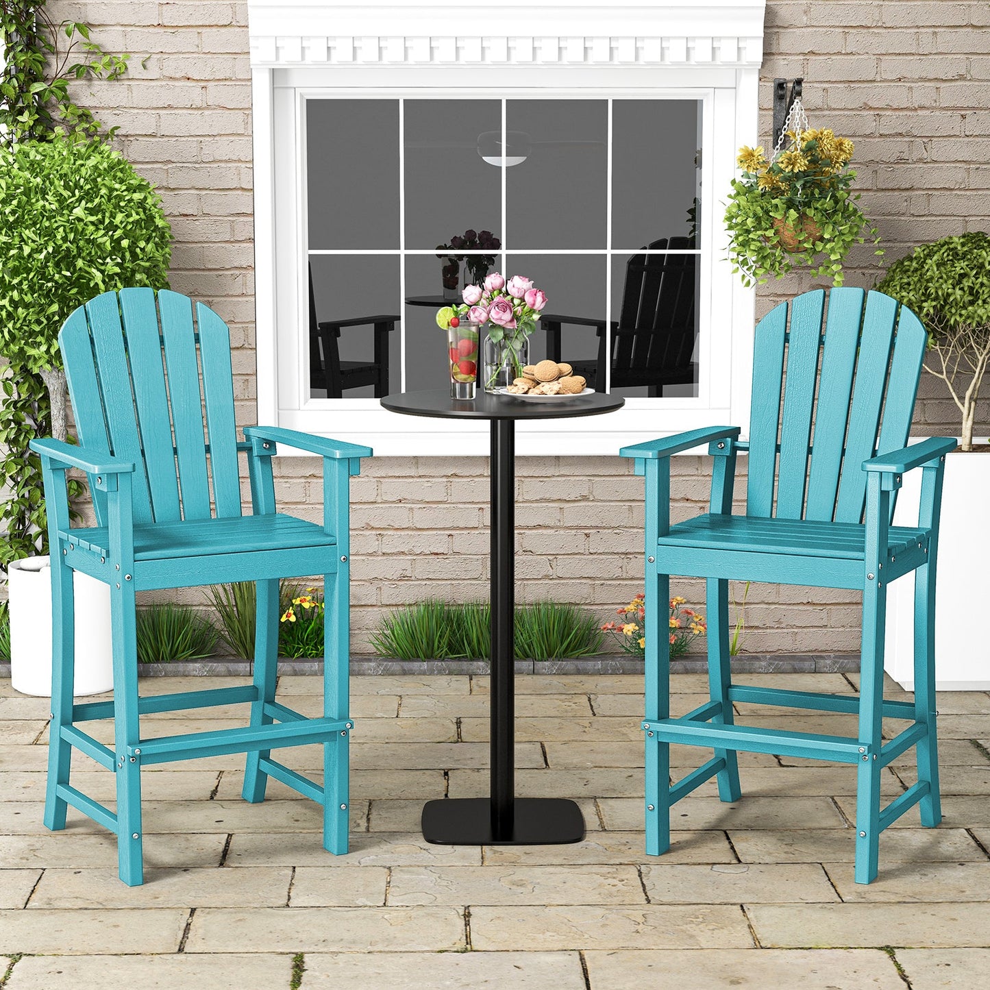 Set of 2 Counter Height Outdoor HDPE Bar Stool with Armrests and Footrest - Tampa Home & Garden Store