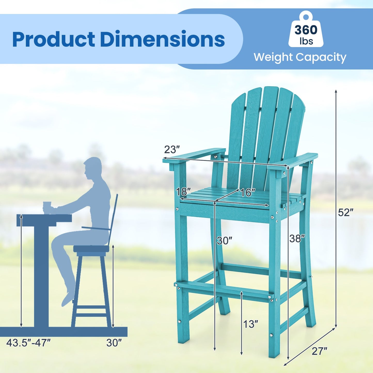 Set of 2 Counter Height Outdoor HDPE Bar Stool with Armrests and Footrest - Tampa Home & Garden Store