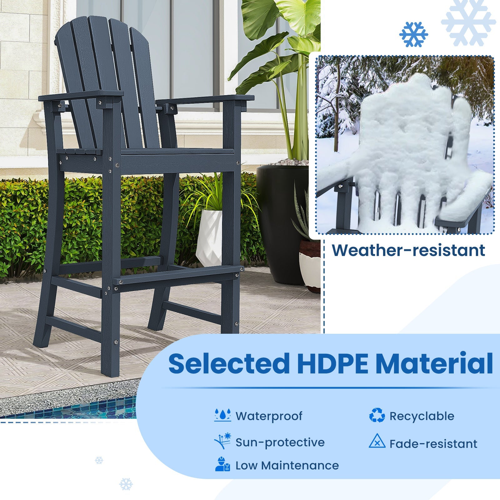 Set of 2 Counter Height Outdoor HDPE Bar Stool with Armrests and Footrest - Tampa Home & Garden Store