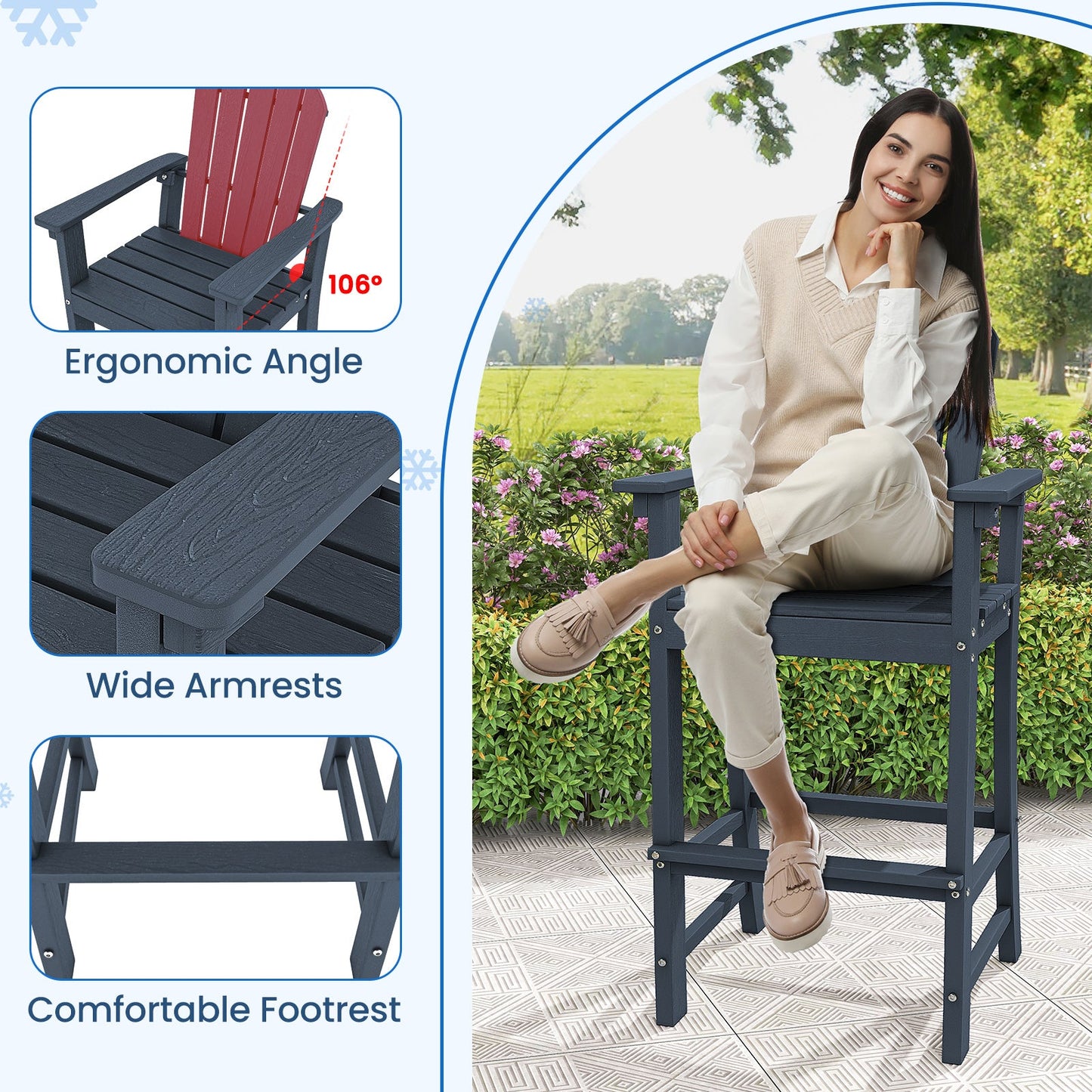 Set of 2 Counter Height Outdoor HDPE Bar Stool with Armrests and Footrest - Tampa Home & Garden Store