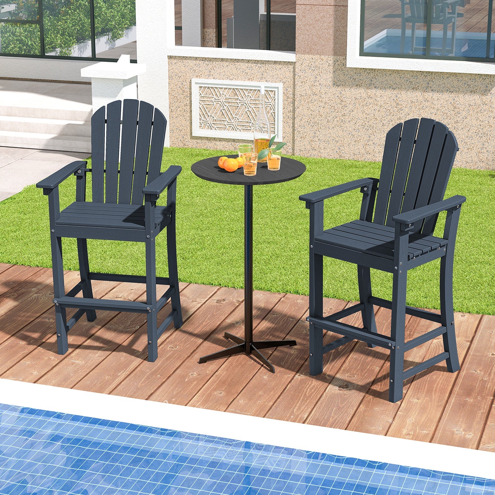 Set of 2 Counter Height Outdoor HDPE Bar Stool with Armrests and Footrest - Tampa Home & Garden Store