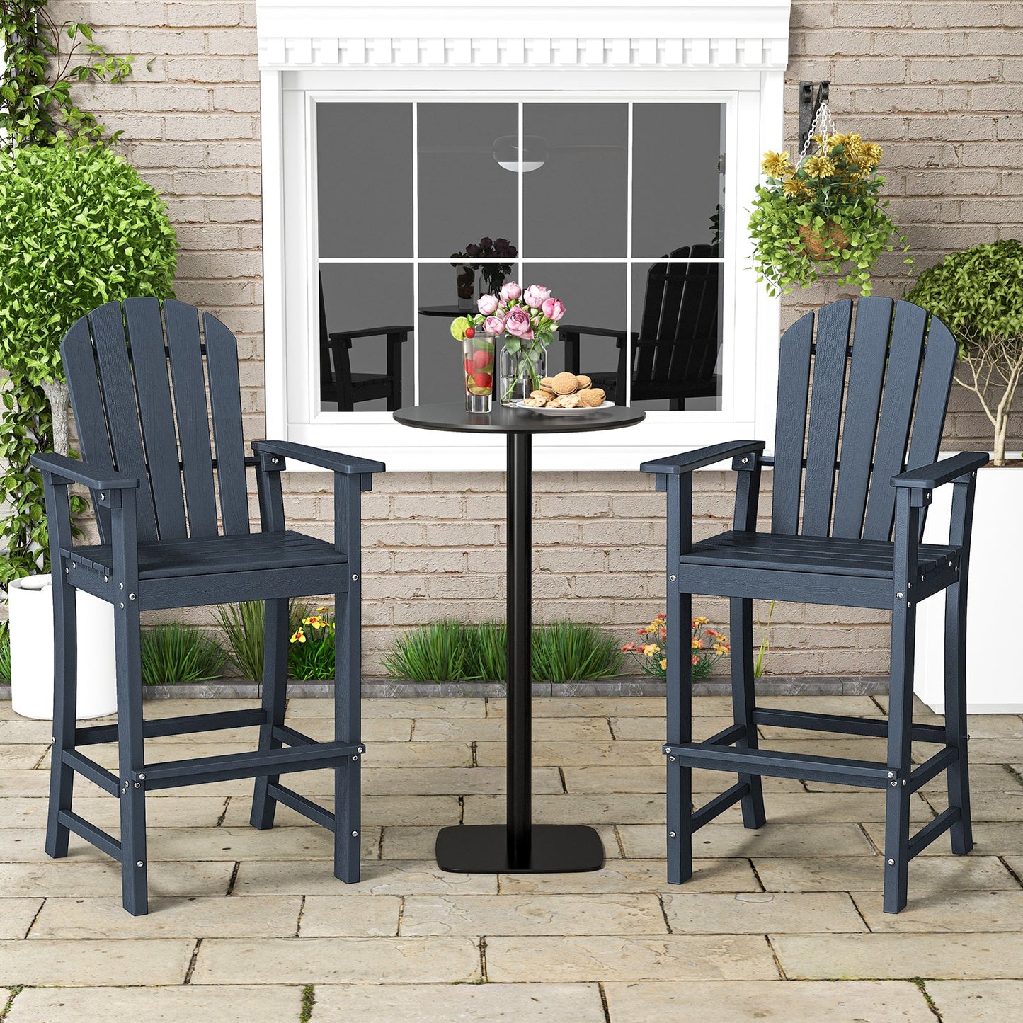 Set of 2 Counter Height Outdoor HDPE Bar Stool with Armrests and Footrest - Tampa Home & Garden Store