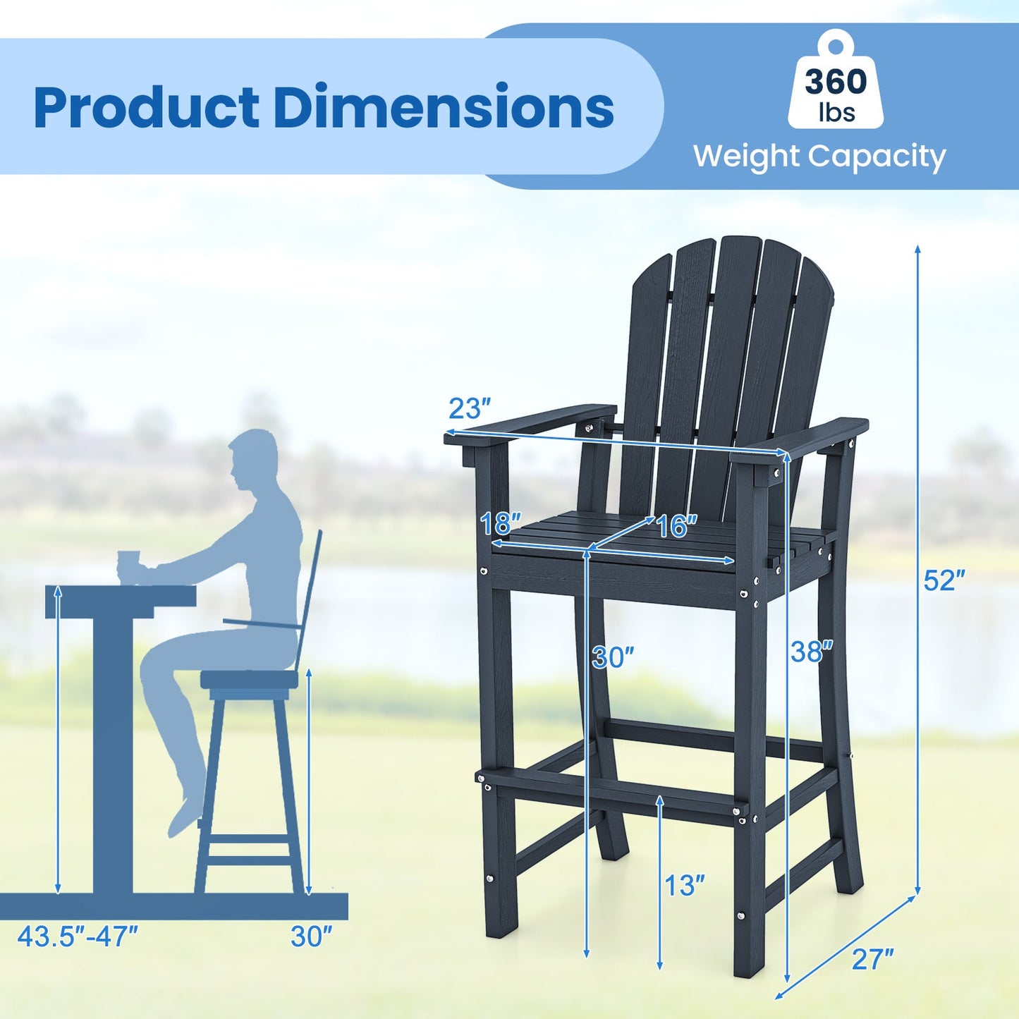 Set of 2 Counter Height Outdoor HDPE Bar Stool with Armrests and Footrest - Tampa Home & Garden Store