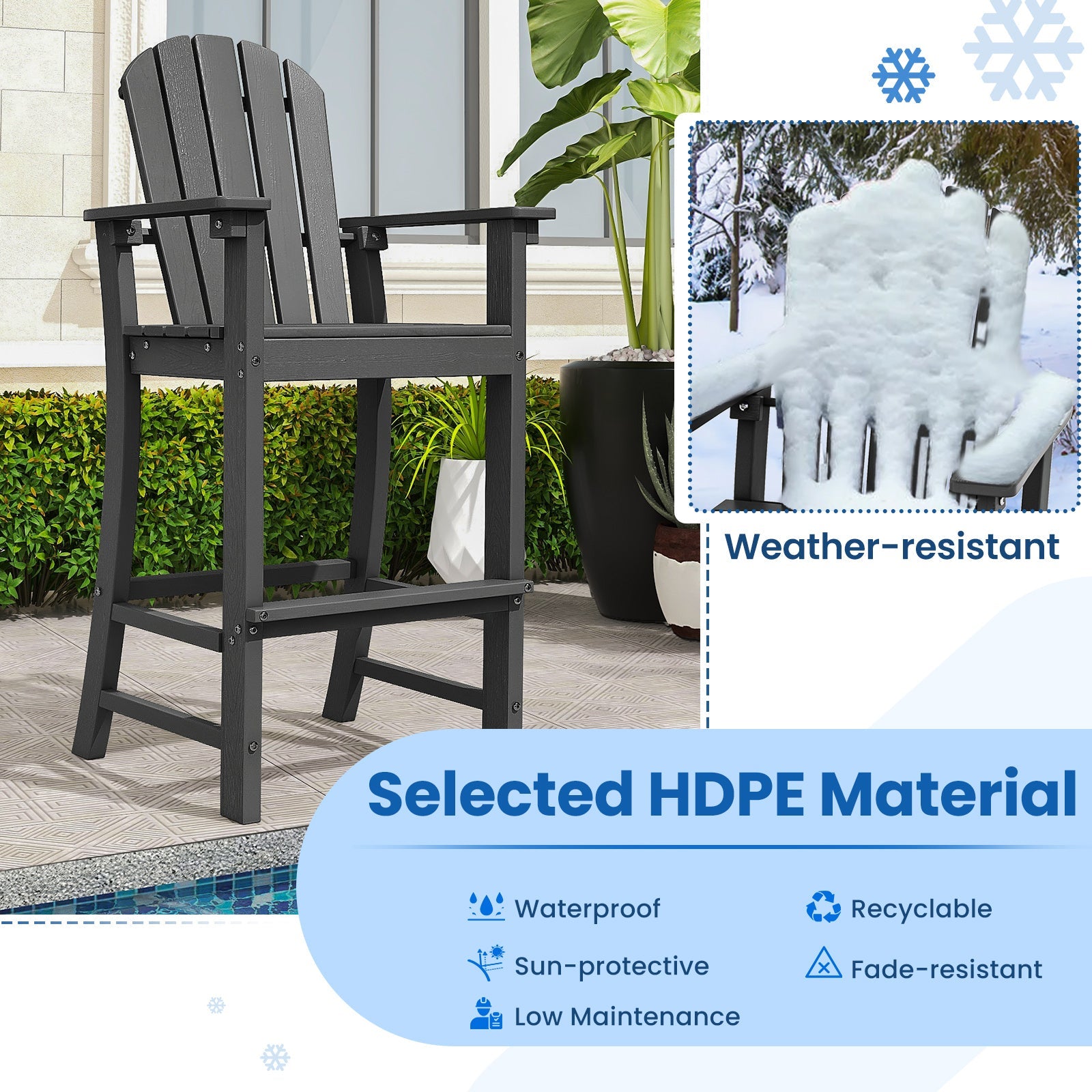 Set of 2 Counter Height Outdoor HDPE Bar Stool with Armrests and Footrest - Tampa Home & Garden Store