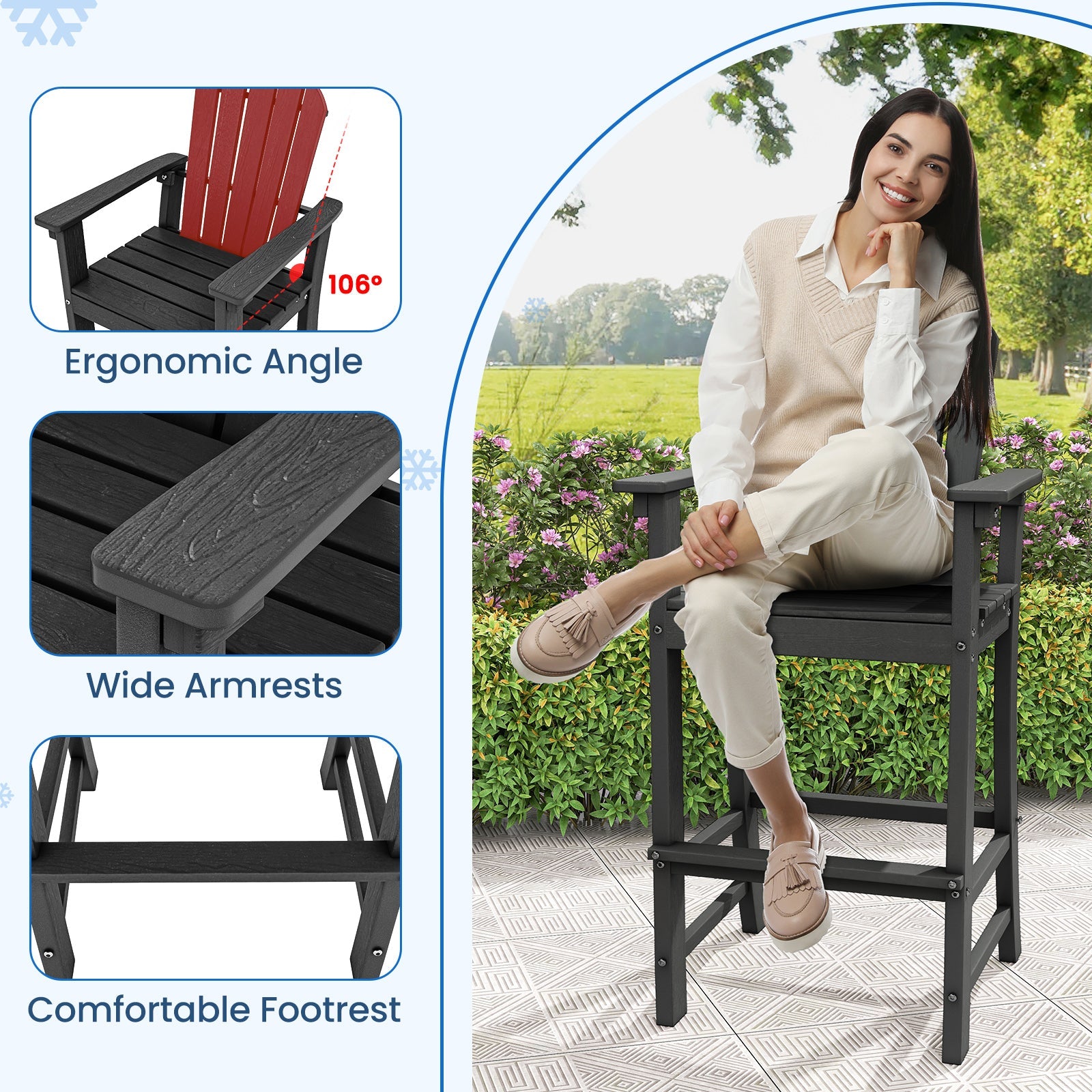Set of 2 Counter Height Outdoor HDPE Bar Stool with Armrests and Footrest - Tampa Home & Garden Store