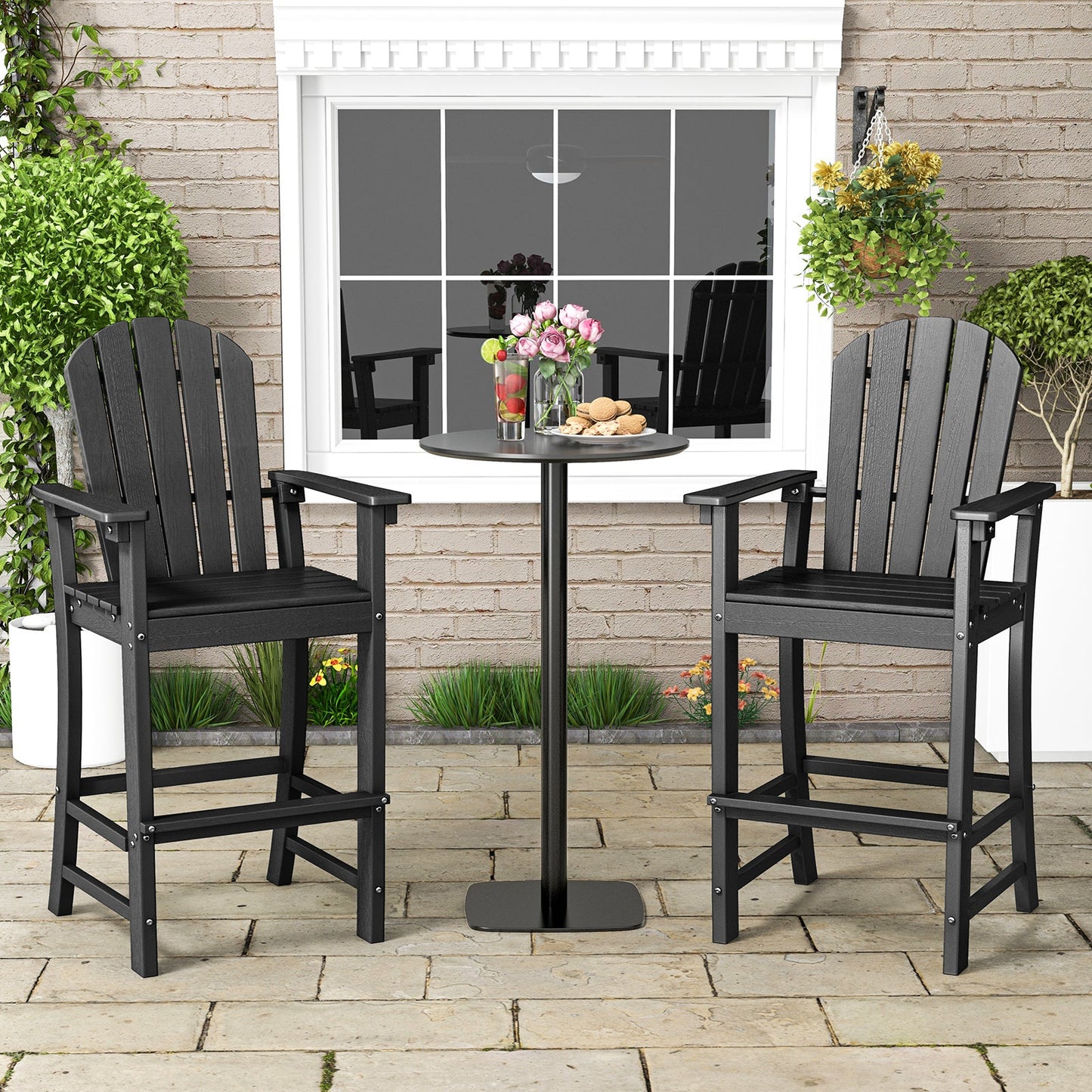 Set of 2 Counter Height Outdoor HDPE Bar Stool with Armrests and Footrest - Tampa Home & Garden Store