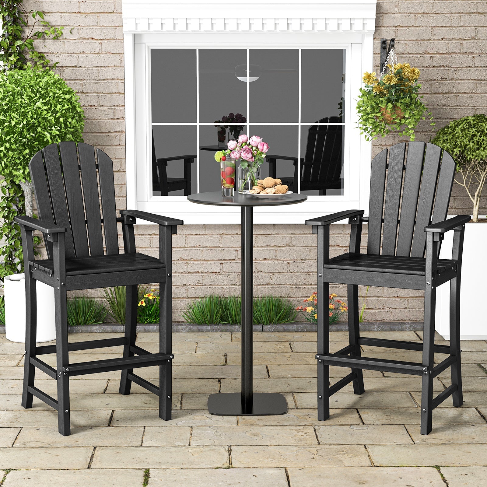 Set of 2 Counter Height Outdoor HDPE Bar Stool with Armrests and Footrest - Tampa Home & Garden Store